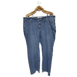 Hollister Jeans Curvy Mid Rise Baggy Medium Blue Denim Long 18 NEW